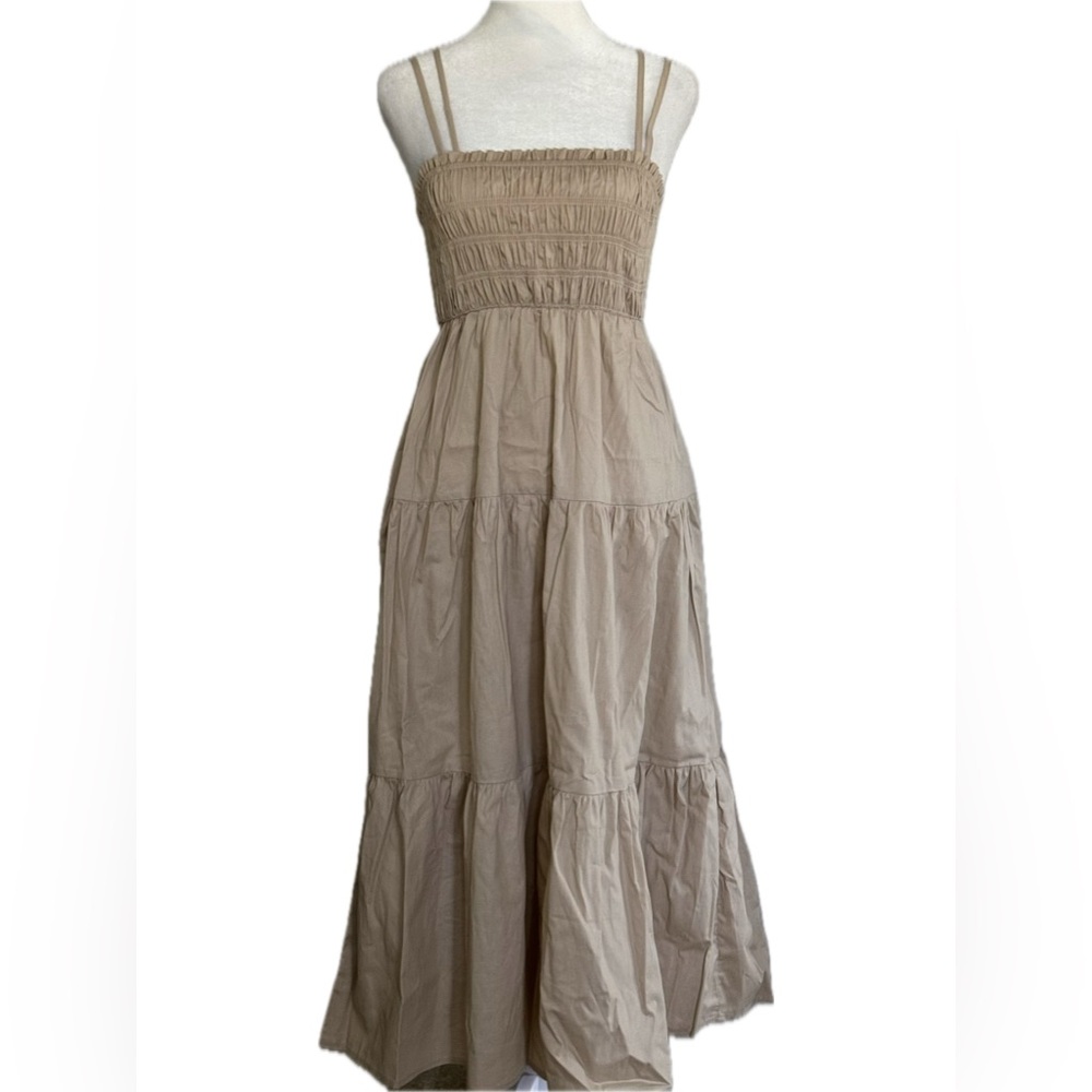 Windsor Women’s Darling Appeal Sleeveless Ruffled Beige Midi Dress